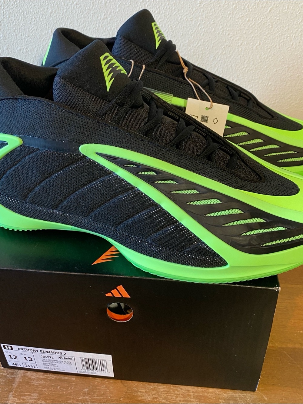 Adidas AE 2 Anthony Edward Basketball Black Bright Green $130 - Size 12